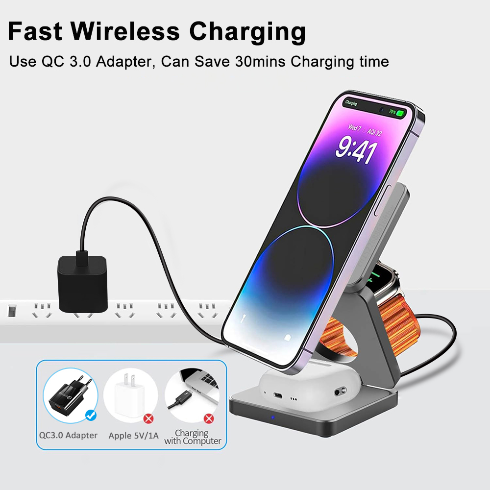 3 in 1 Foldable Magnetic Wirel - огляд і ціна Watch 7 Smartwatch Iphone