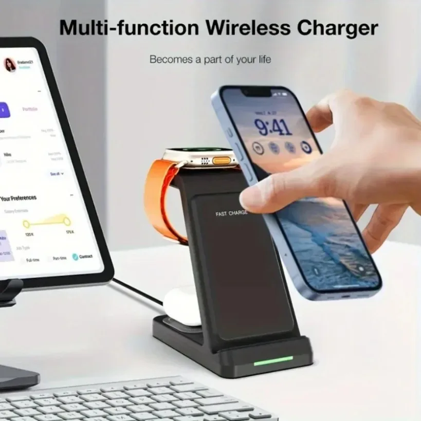 3 in 1 Fast Wireless Charger D - огляд і ціна Watch 7 Smartwatch Iphone